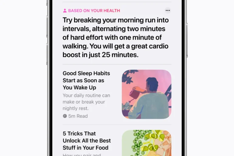 Tampilan For You personalized content di aplikasi Health iPhone
